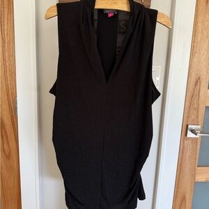Vince Camuto Elegant Black Sparkle Sleeveless Ruched Dressy Blouse Womens XL EUC